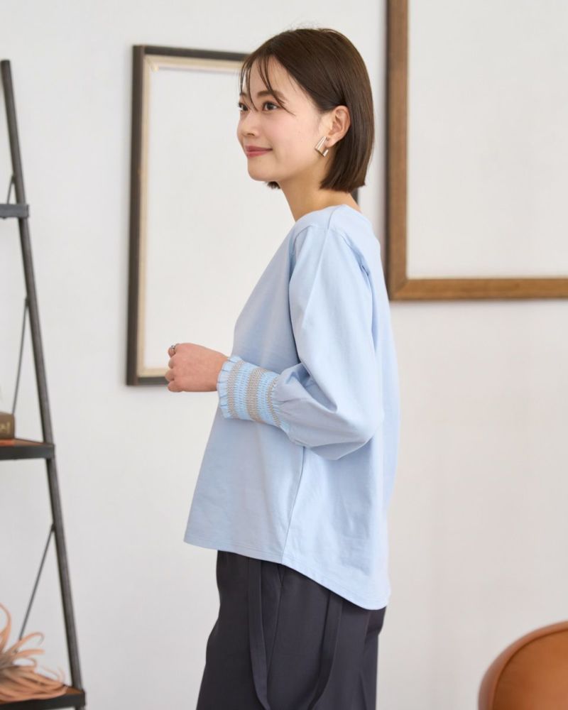 袖シャーリングプルオーバー