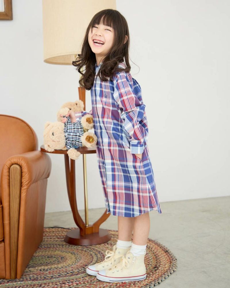 ✨ミルミル823パラスパレス インディゴ染めチェックシャツワンピース ✨ミルミル823様 専用パラスパレス インディゴ染めチェック