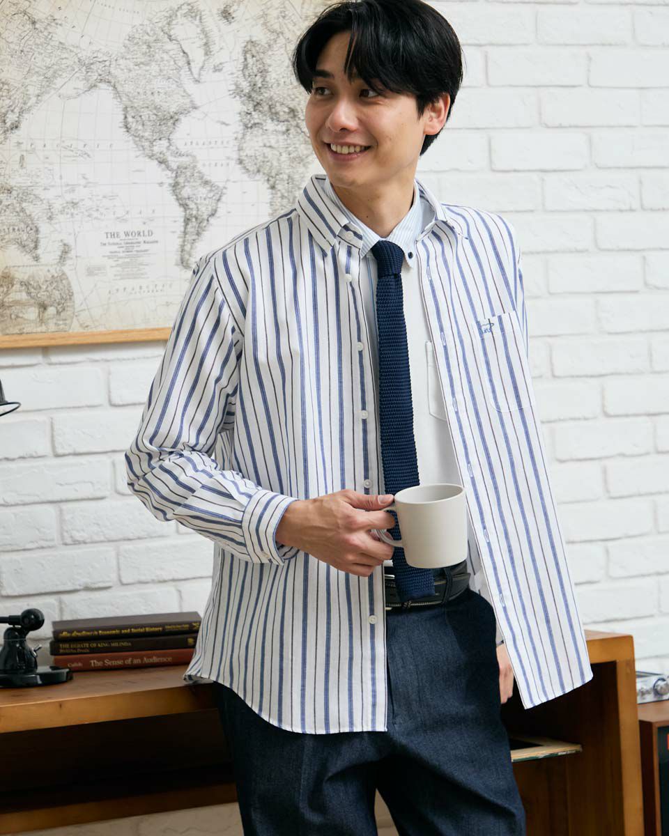 麻混ストライプシャツ