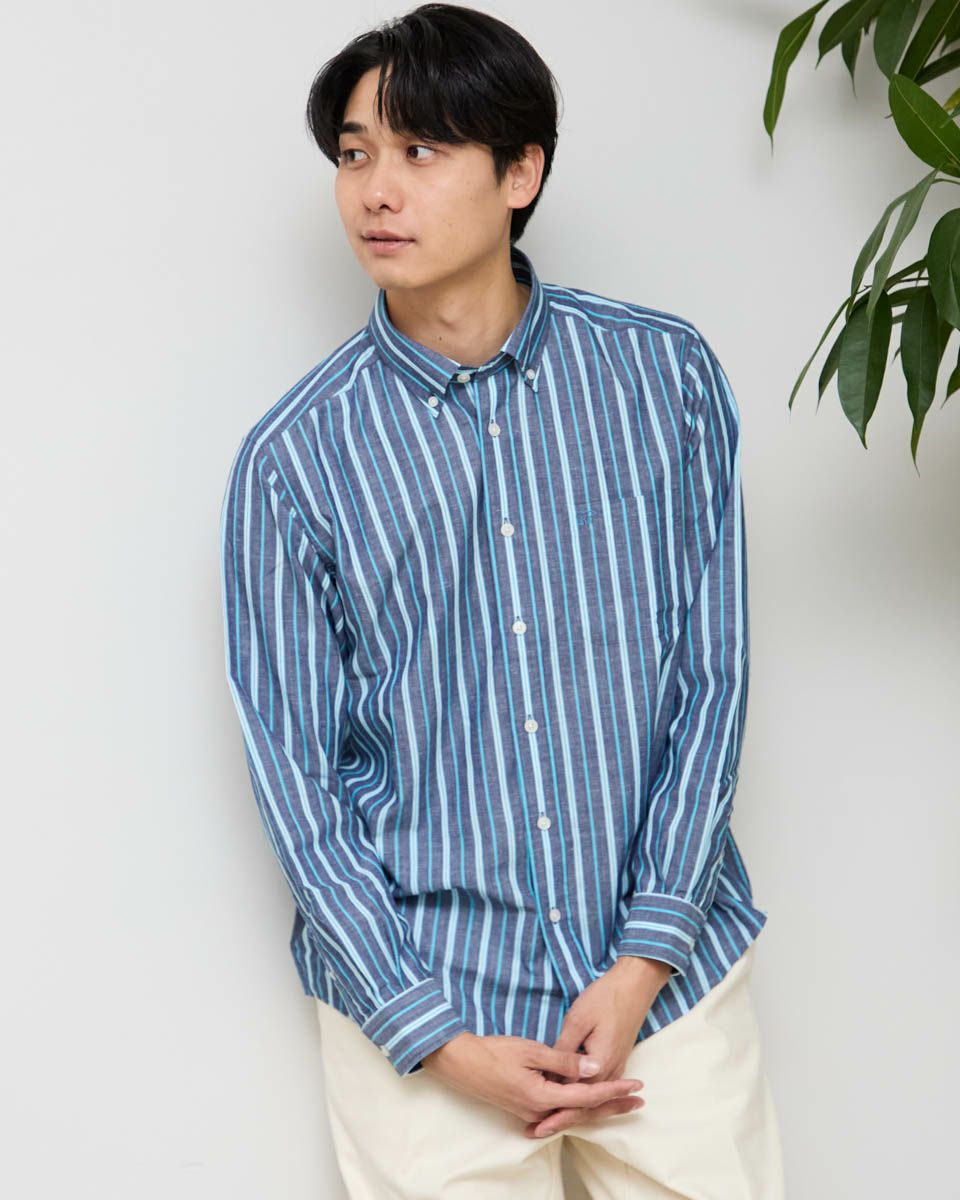麻混ストライプシャツ