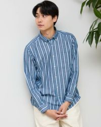 麻混ストライプシャツ