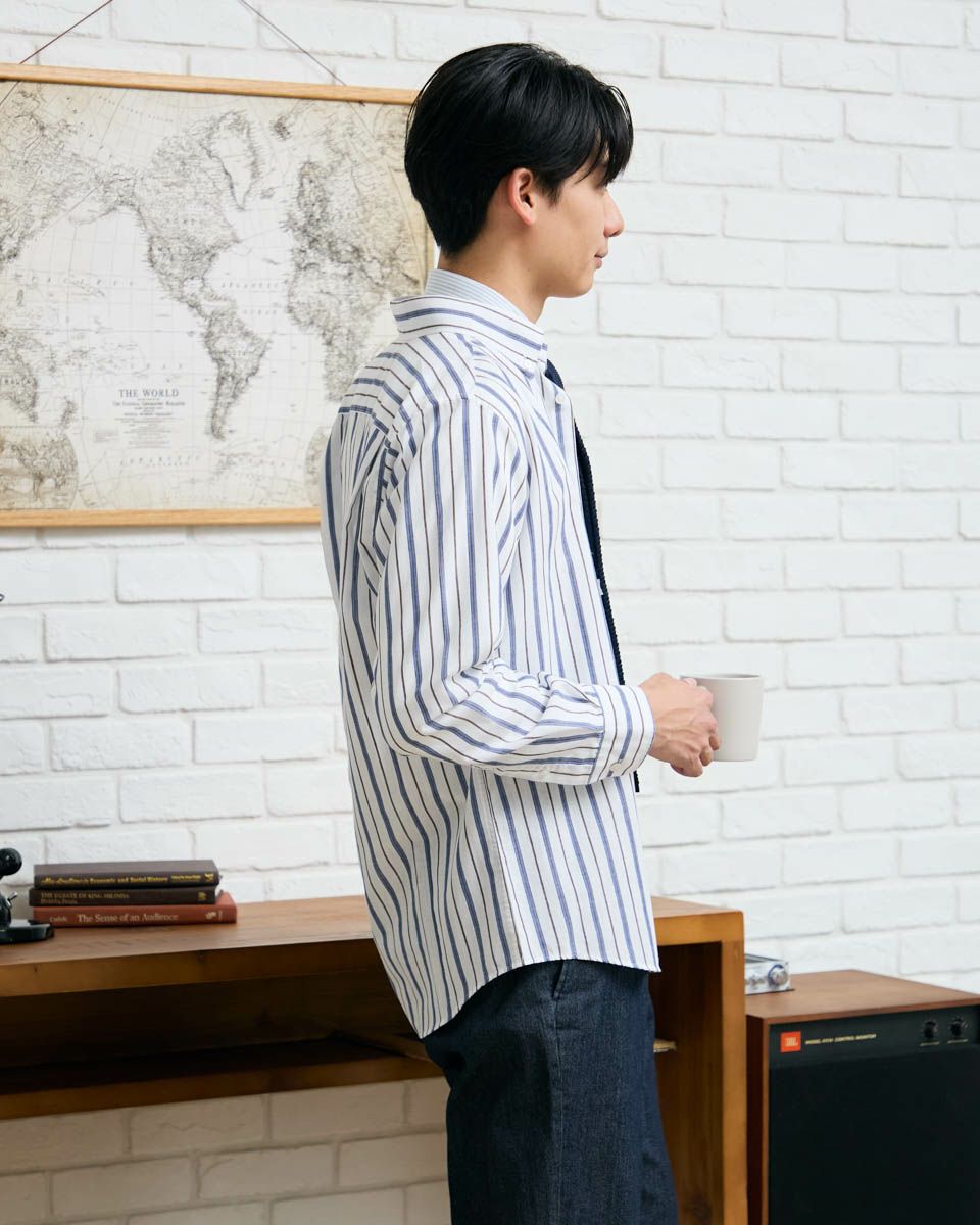 麻混ストライプシャツ