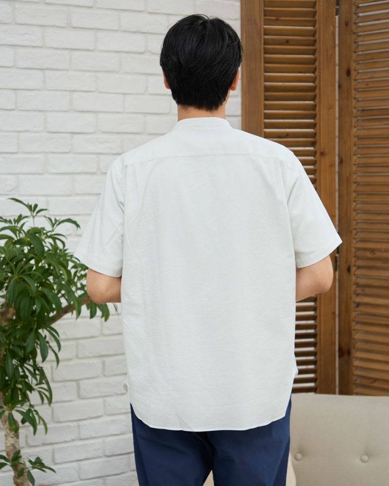 バンドカラー半袖シャツ