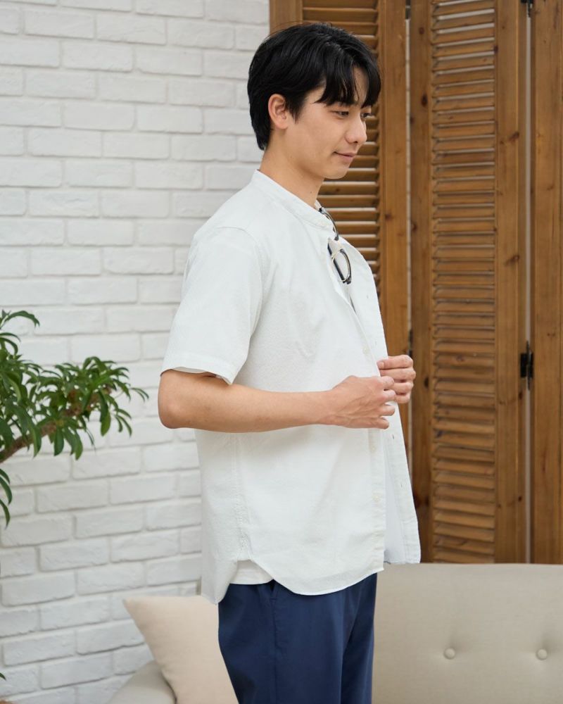 バンドカラー半袖シャツ