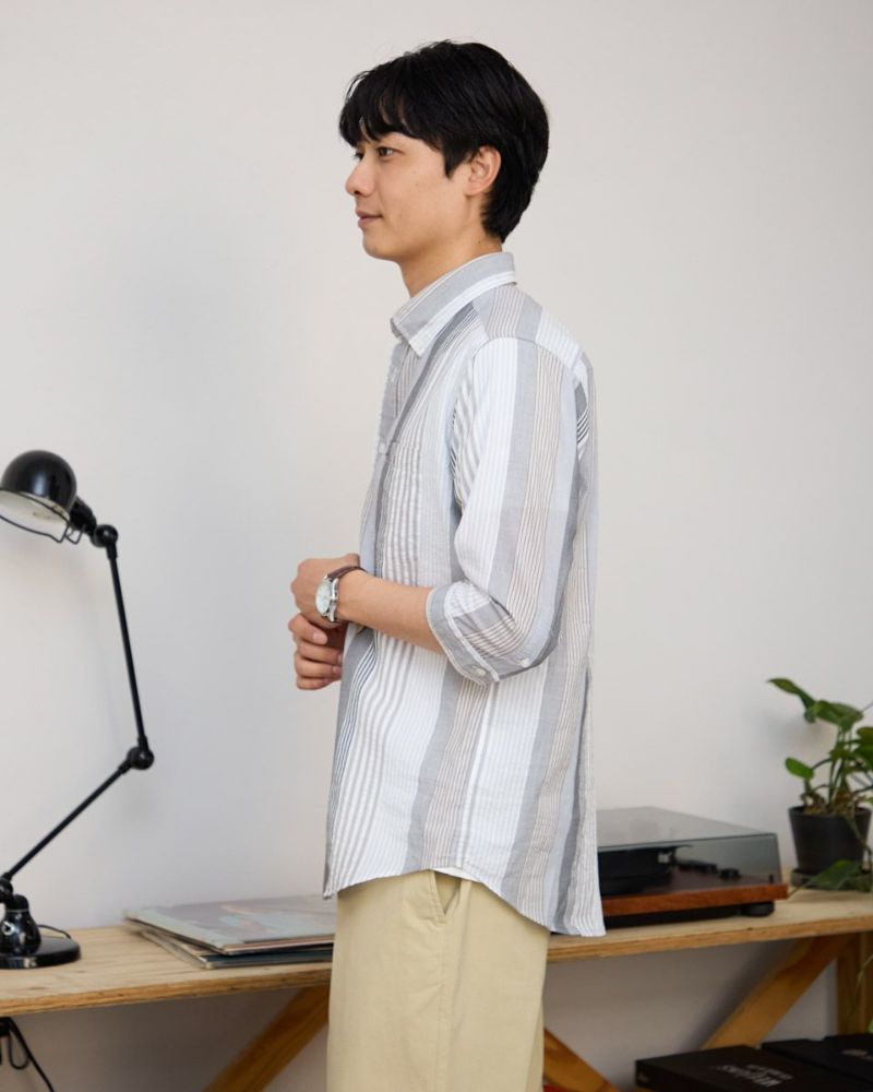 七分袖ストライプシャツ