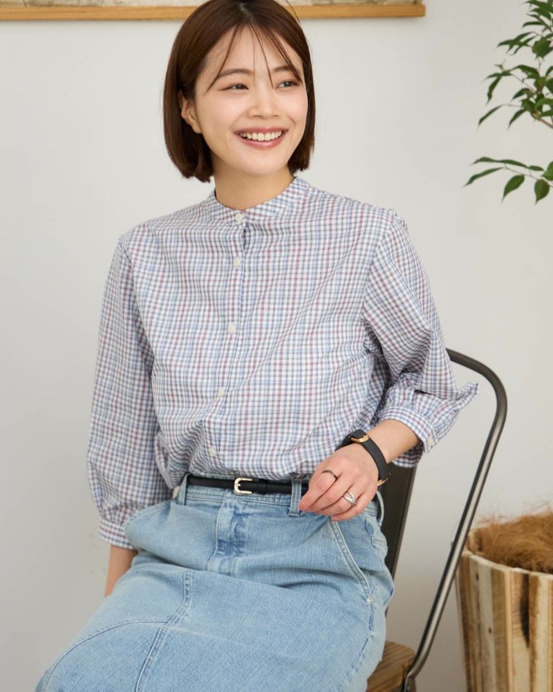 接触冷感チェックブラウス