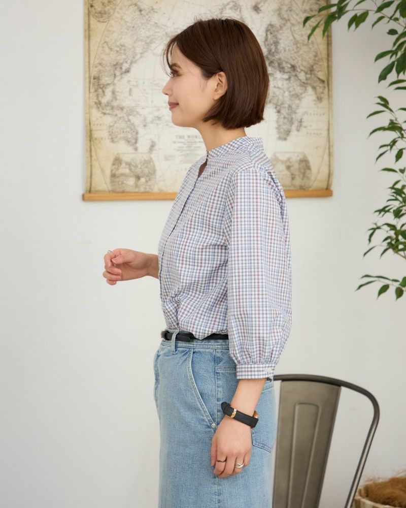 接触冷感チェックブラウス