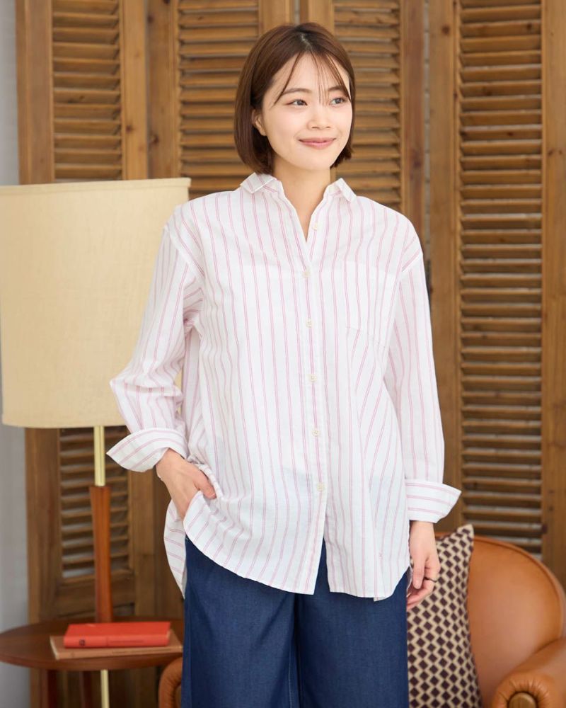 【GOLDEN 】ストライプ cotton and linen-blend Tシャツ Golden Bear麻混ストライプシャツ | ゴールデンベアストア