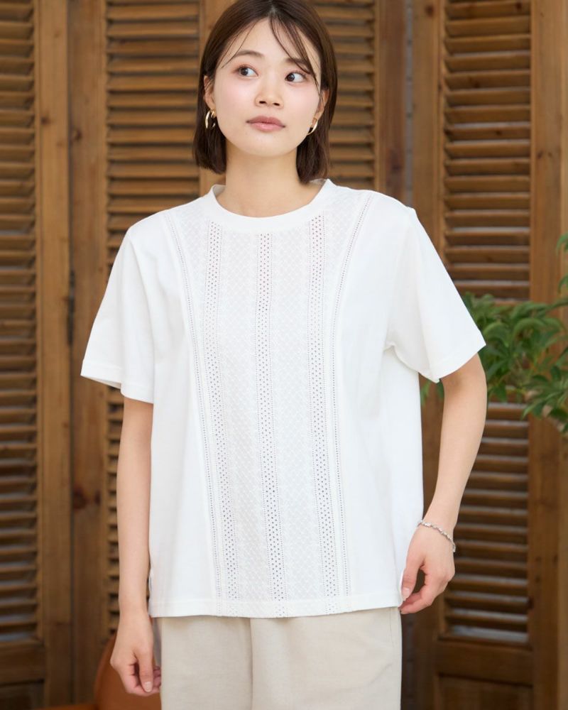 オーガニックコットン切替レースTシャツ