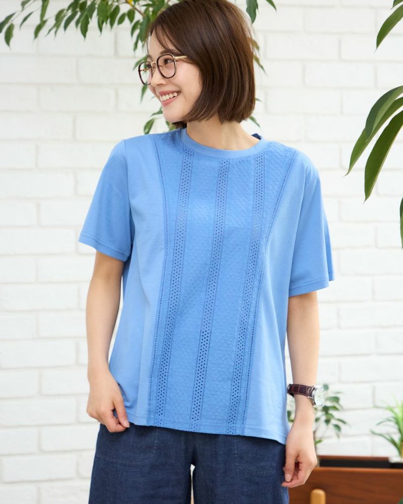 オーガニックコットン切替レースTシャツ