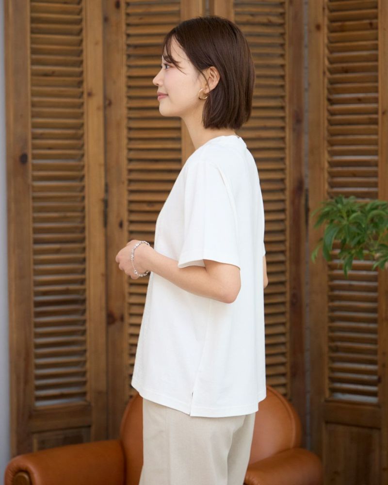 オーガニックコットン切替レースTシャツ