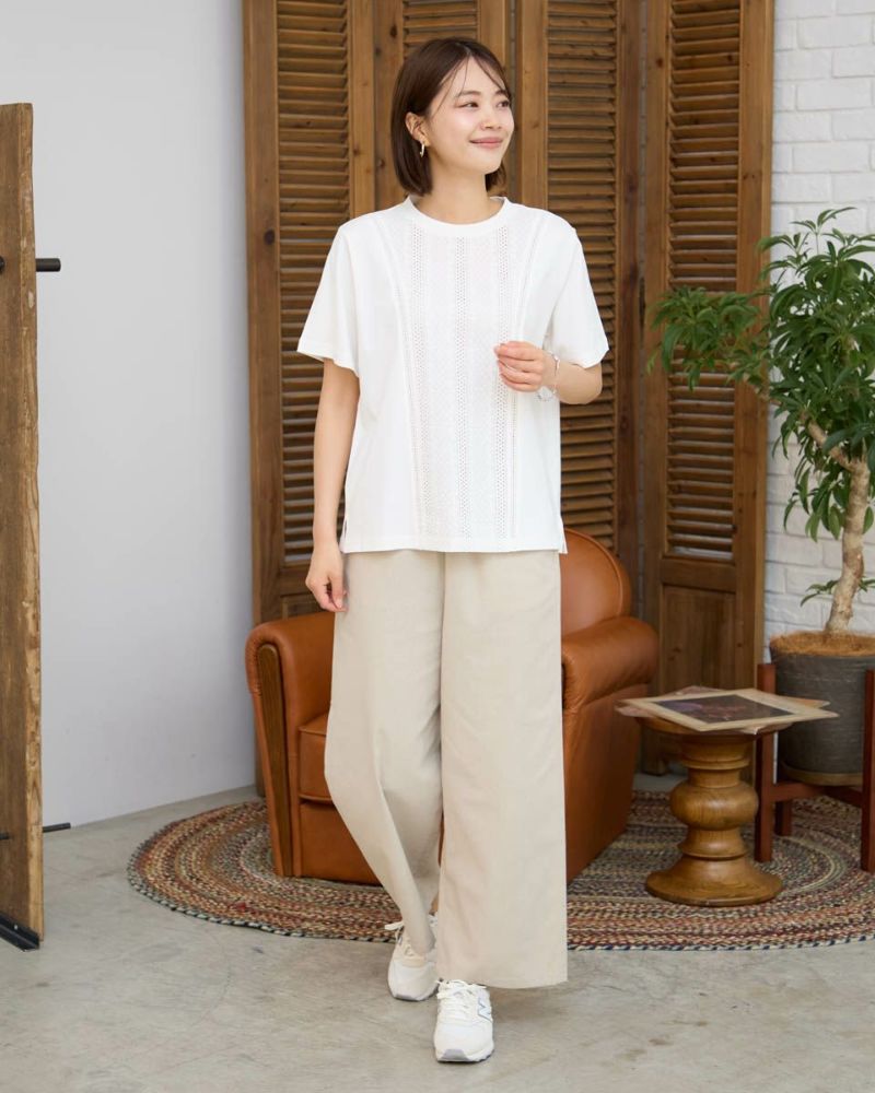 オーガニックコットン切替レースTシャツ