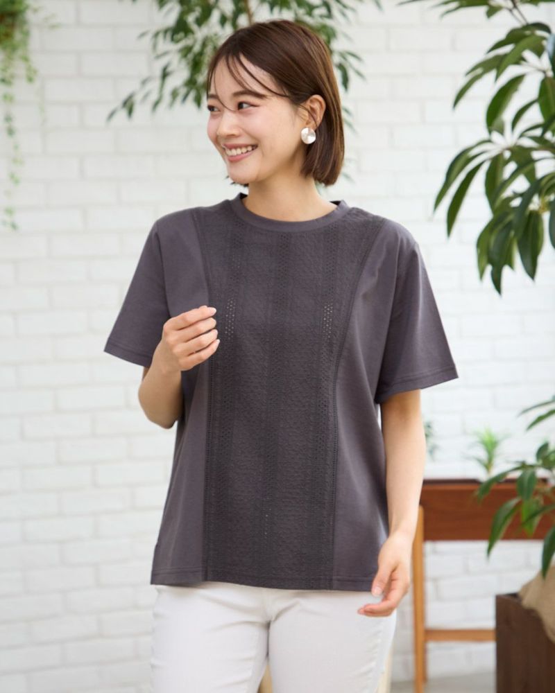 オーガニックコットン切替レースTシャツ
