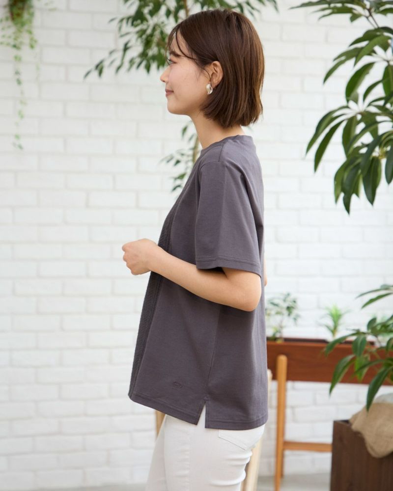 オーガニックコットン切替レースTシャツ
