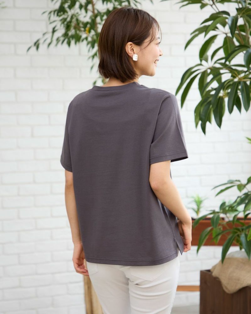 オーガニックコットン切替レースTシャツ