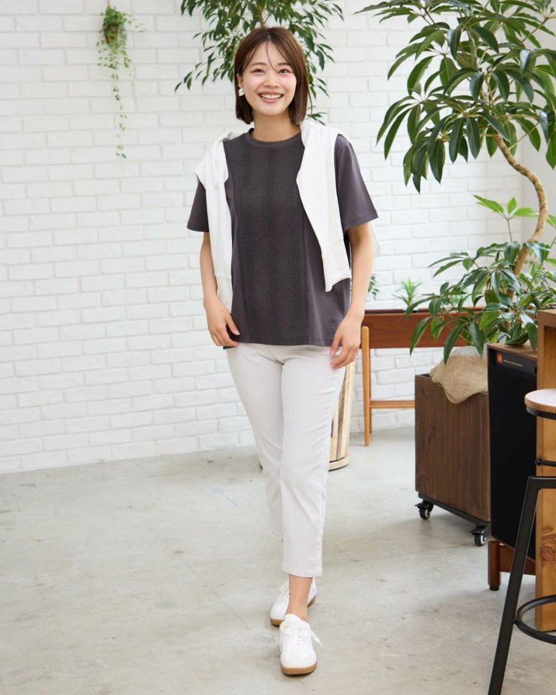 オーガニックコットン切替レースTシャツ