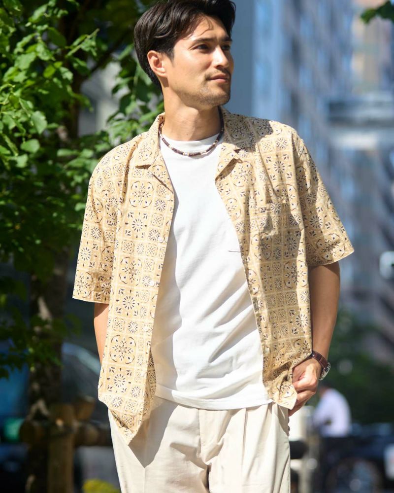 【Gold】【極美品】オープンシャツ　半袖　sizeM 入荷禁止】テックリネンオーバーサイズオープンカラー半袖シャツ