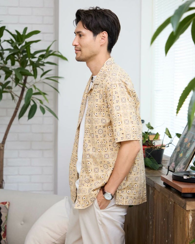 【Gold】【極美品】オープンシャツ　半袖　sizeM 入荷禁止】テックリネンオーバーサイズオープンカラー半袖シャツ