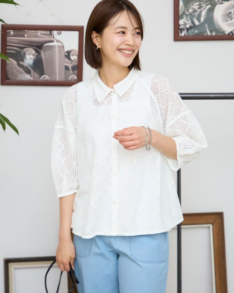 toujours レース ブラウス 白 楽天市場】楽天1位【お得クーポン】 ドット レース 刺繍