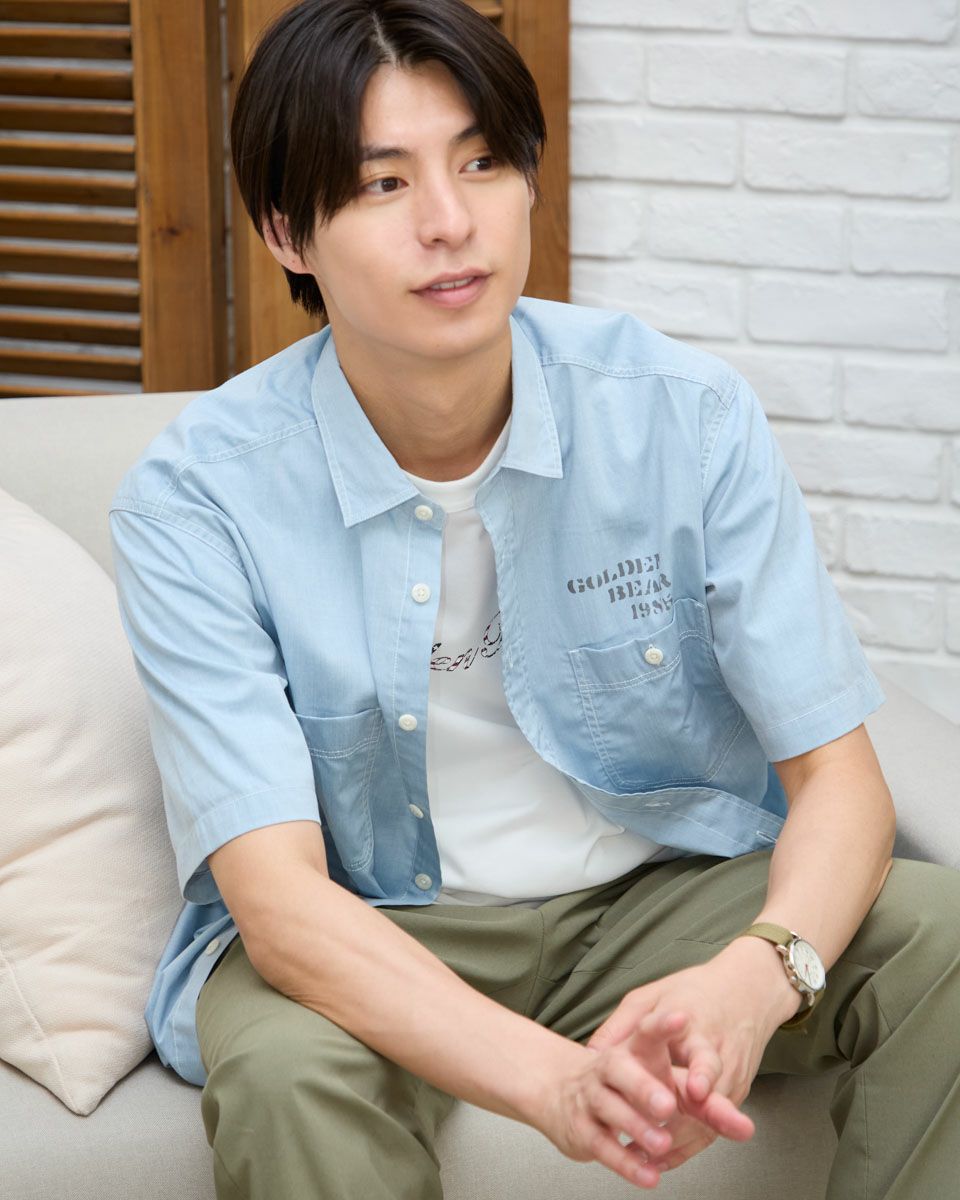 シャンブレー半袖シャツ