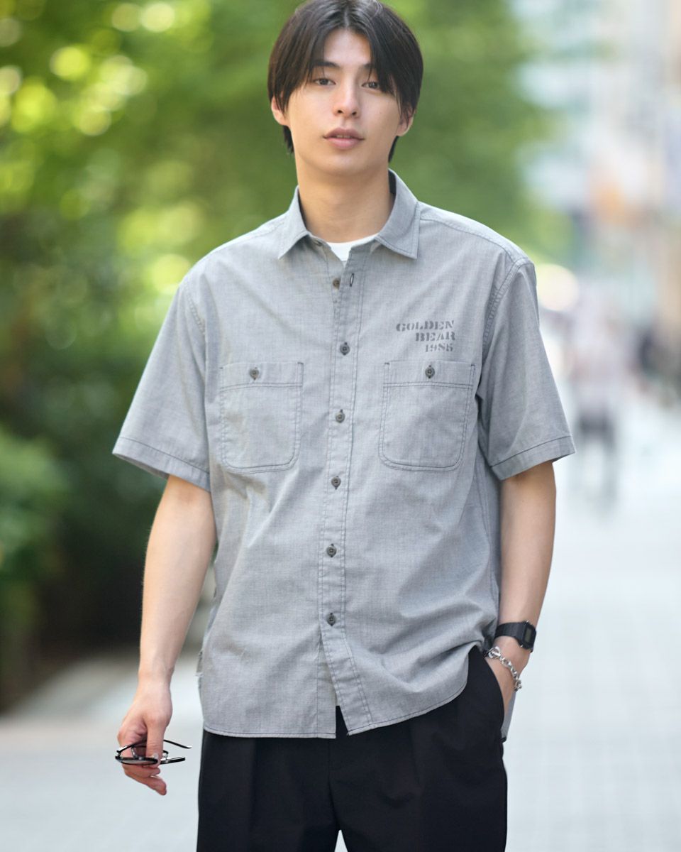 シャンブレー半袖シャツ