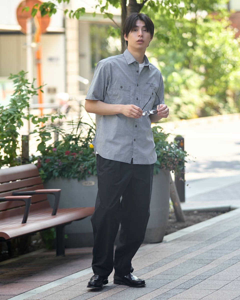 シャンブレー半袖シャツ