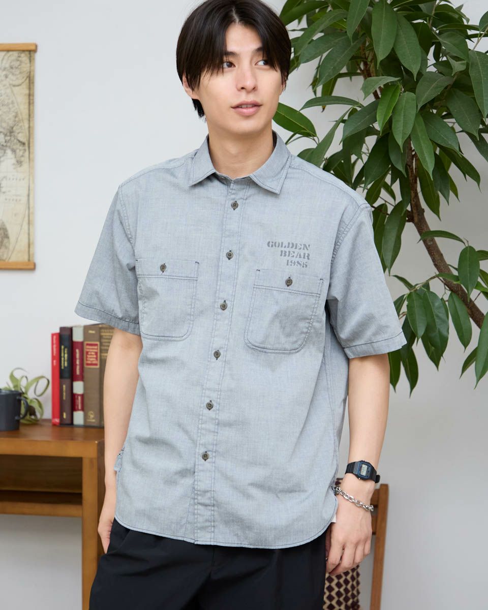 シャンブレー半袖シャツ