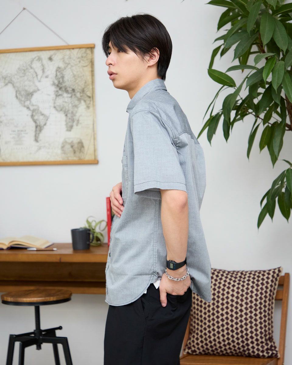 シャンブレー半袖シャツ