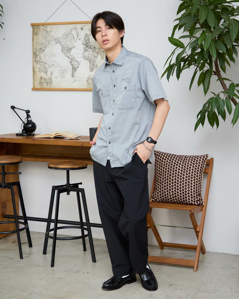 シャンブレー半袖シャツ