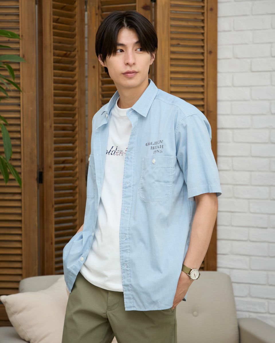 シャンブレー半袖シャツ