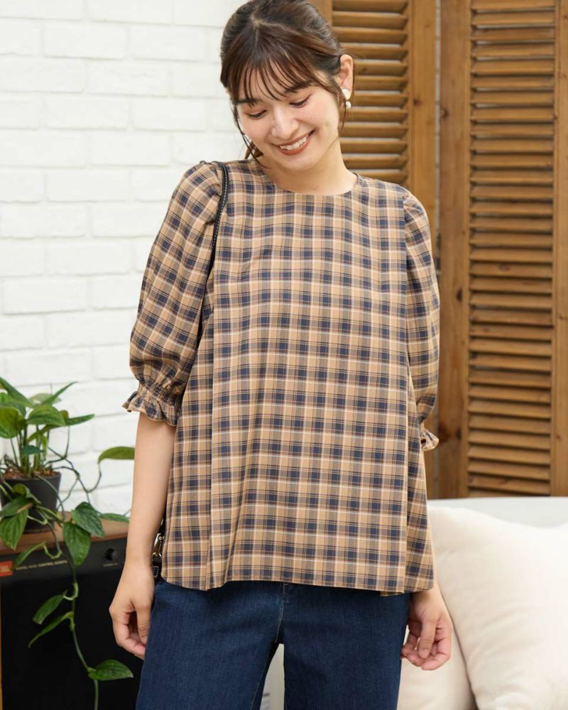 Yue ブラウンチェック White Labelチェックブラウス | ゴールデンベアストア