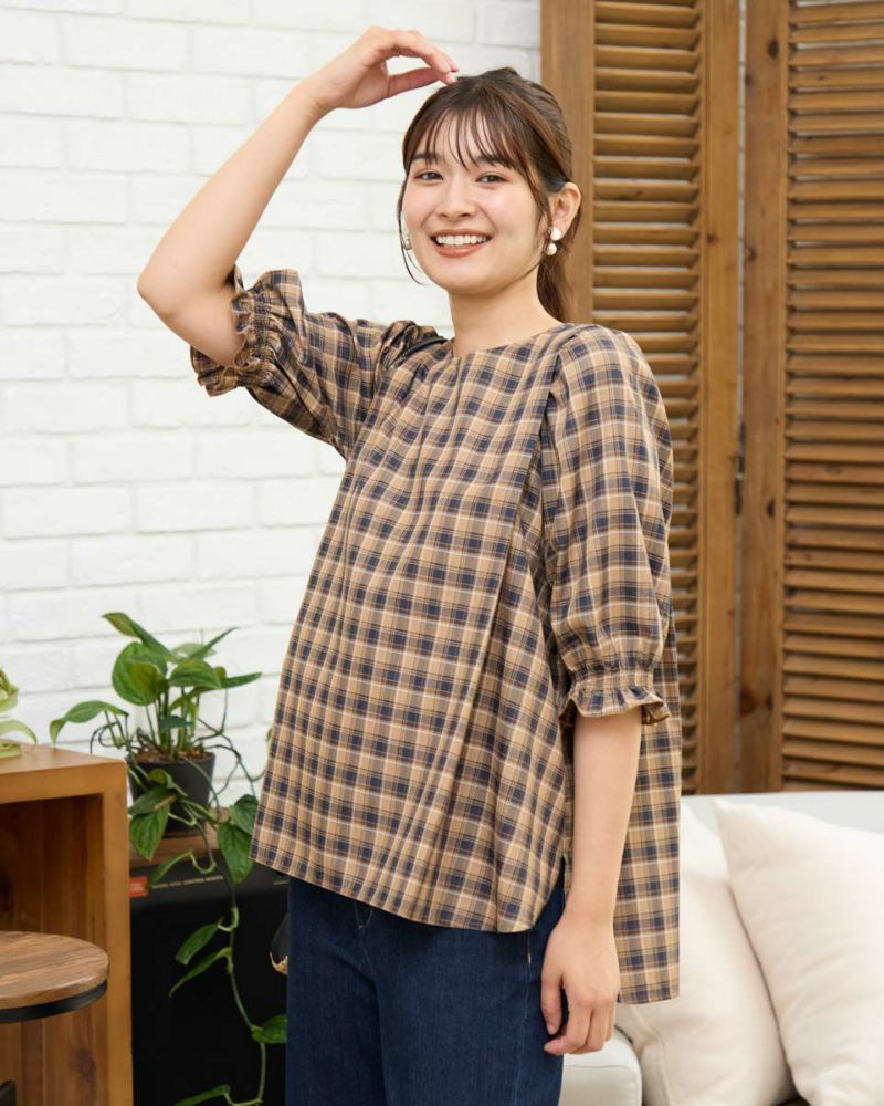 45Rヘンリーカットチェックブラウス 45r チェック ブラウス