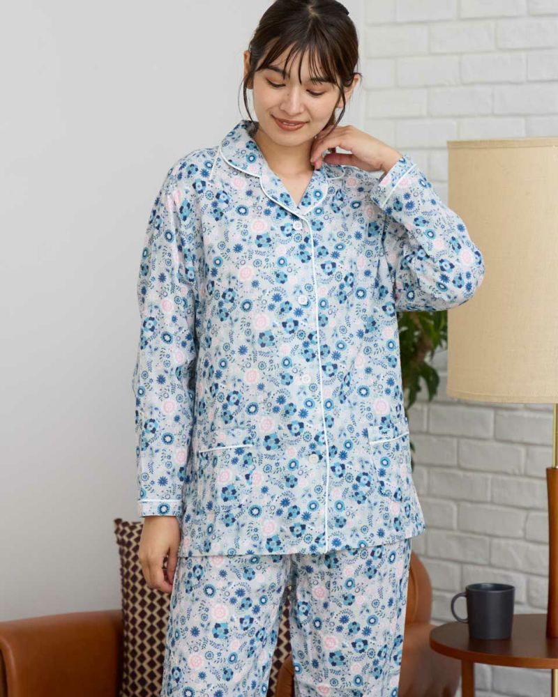 レトロ　お花　レース　パジャマ　ゴージャス Home Wear花柄テーラードパジャマ | ゴールデンベアストア