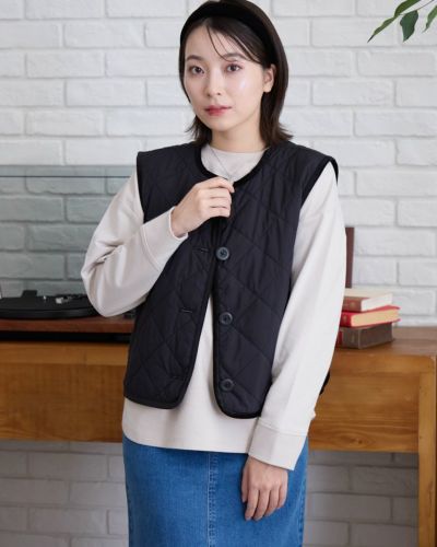 nude vintage cropped gilet キルトベスト QUILTED CROPPED VEST-キルトクロップドベスト-HYKE（ハイク）通販| st