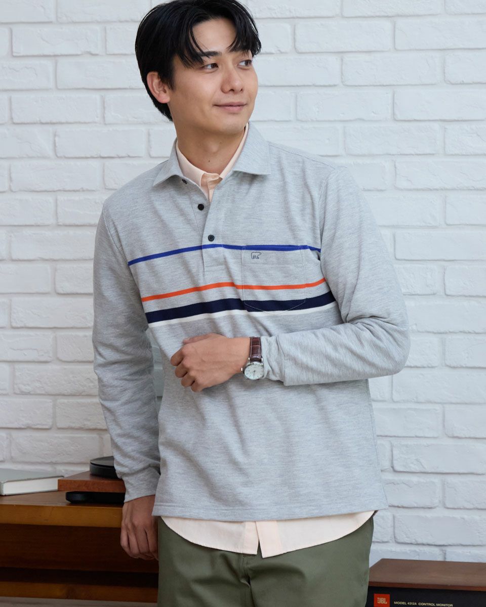 長袖パネルポロシャツ