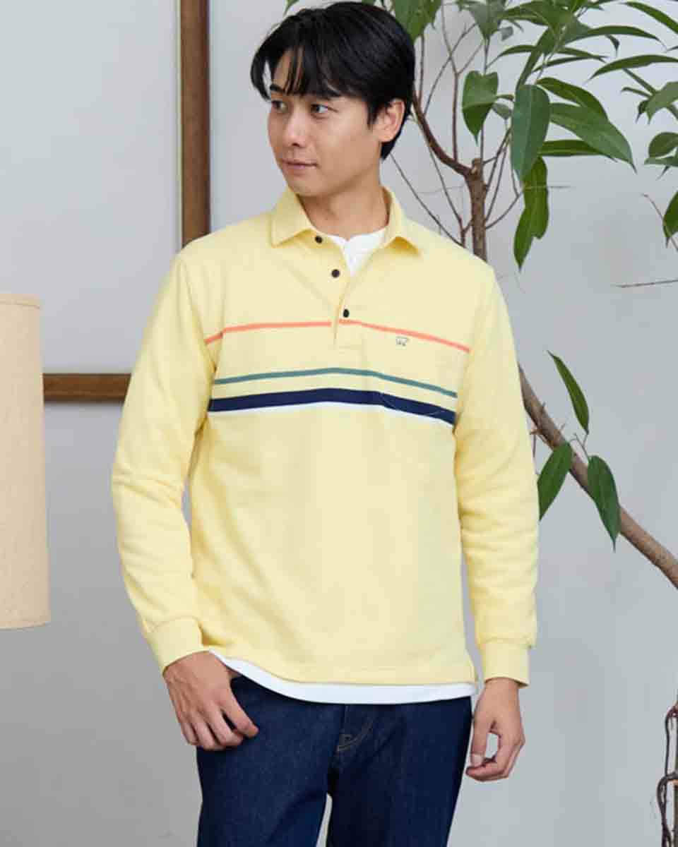 長袖パネルポロシャツ