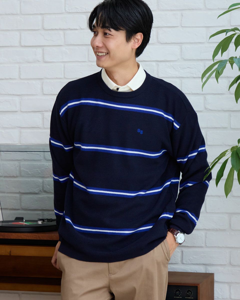 ボーダークルーネックニット