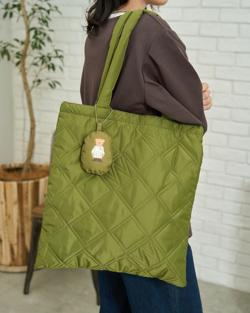 【希少】FORME キルティングトート カーキ 大 DAY CLOSET トートバッグ 「A4対応」ムード漂う英字タグキルティング