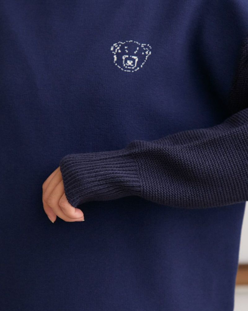 NOUNLESS ロゴ入り長袖ニットネイビー/ワイン NOUNLESS ロゴ入り長袖ニットネイビー/ワイン 在庫 処分 セール