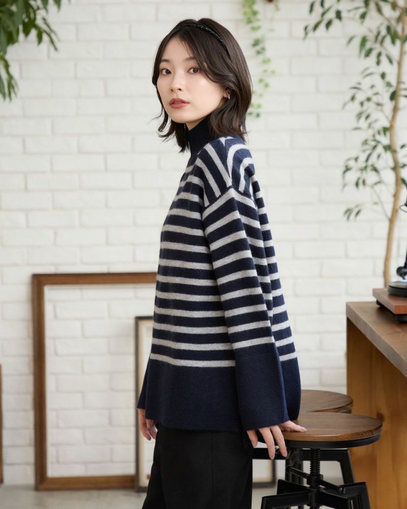 45R ウールリブニットプルオーバー ネイビー ボーダー 楽天市場】【60％OFFクーポン対象】ハイネックボーダーニットプル