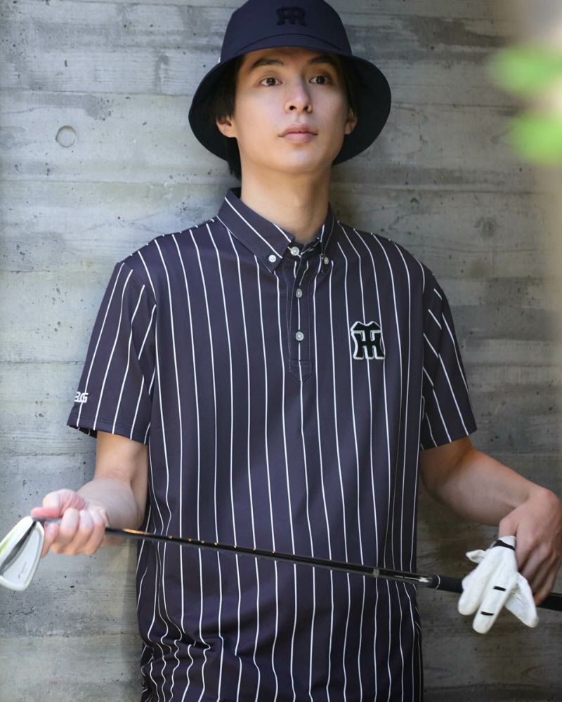 GB GOLFGBGストライプポロシャツ/TIGERSコラボレーション | ゴールデン