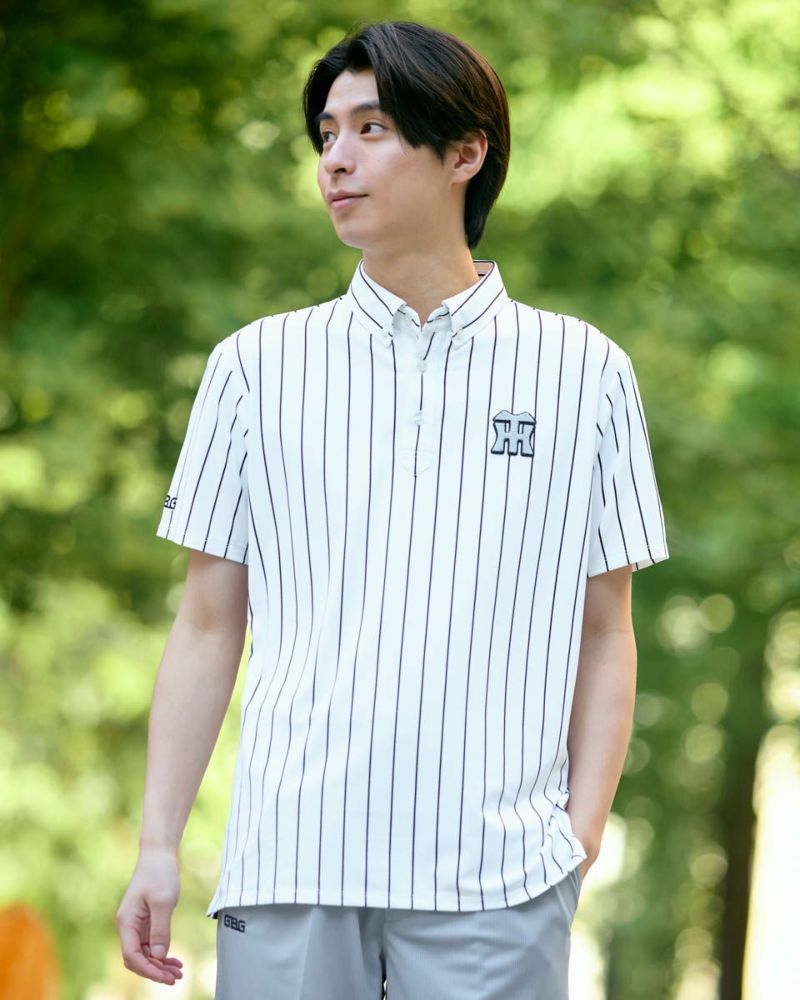 GB GOLFGBGストライプポロシャツ/TIGERSコラボレーション | ゴールデン