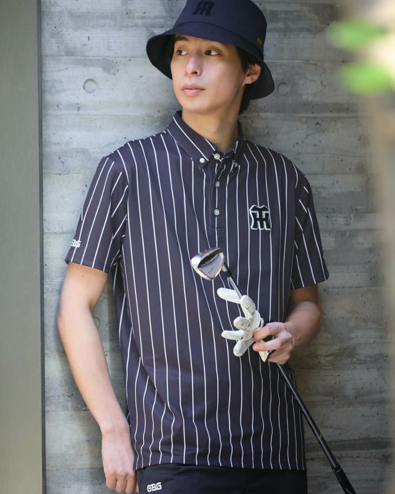 GB GOLFGBGストライプポロシャツ/TIGERSコラボレーション | ゴールデン