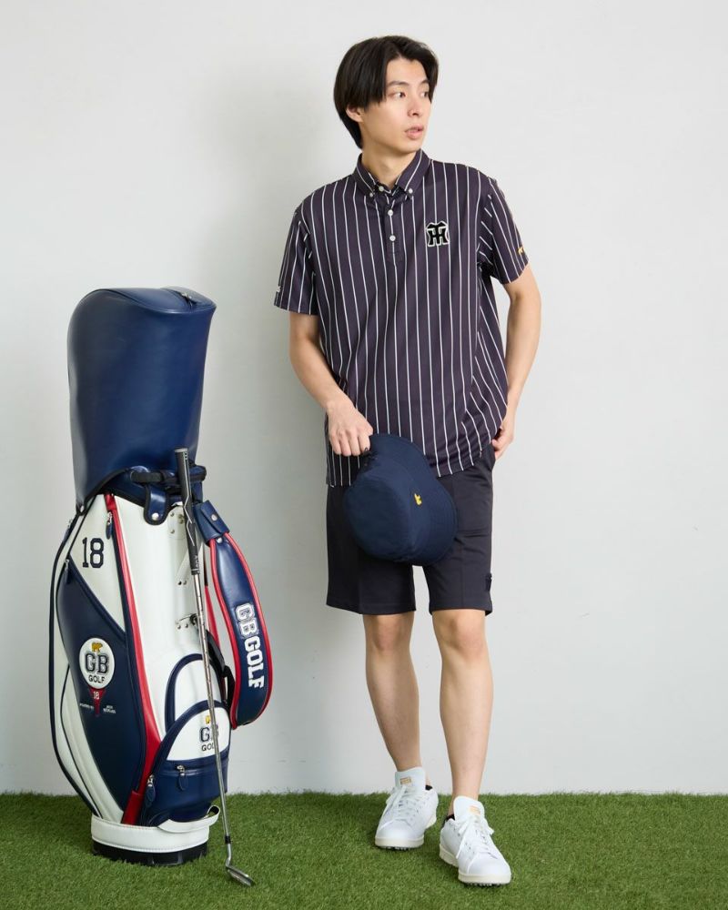 GB GOLFGBGストライプポロシャツ/TIGERSコラボレーション | ゴールデン