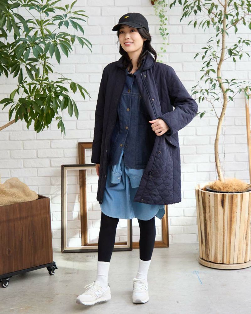 little suzieネイビー キルティング ロングコート AZUL BY MOUSSY 異素材切替キルティングロングコート L/GRY1