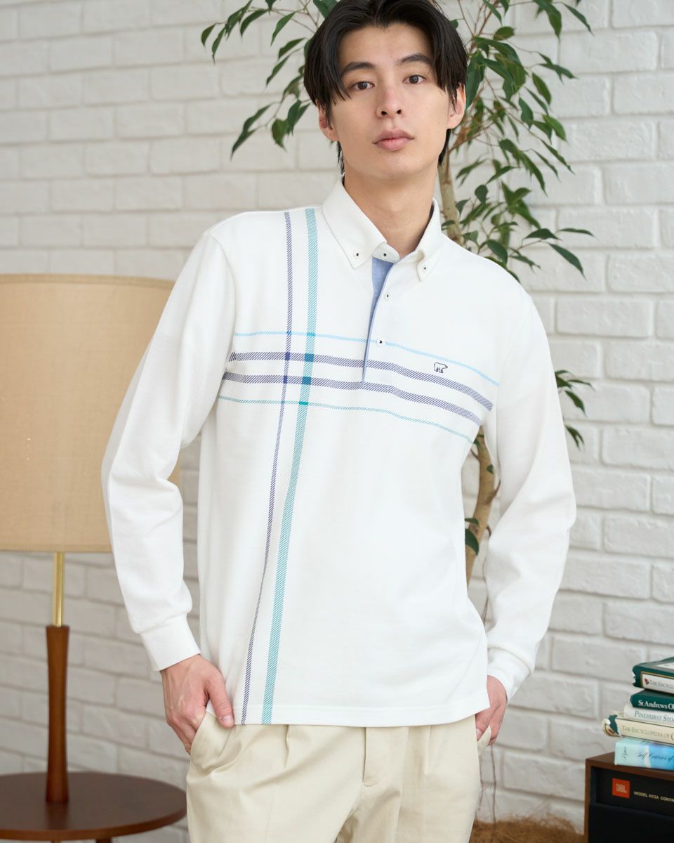 長袖チェックポロシャツ