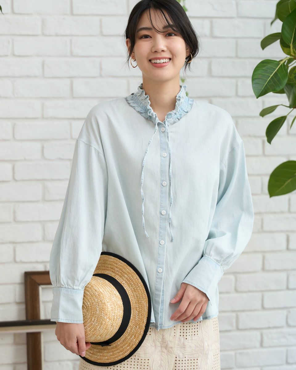 White Labelフリルデニムシャツ | ゴールデンベアストア